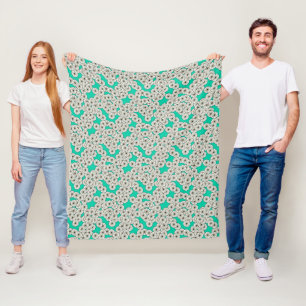 Art Deco-Blumenmuster - weiß auf Türkis Fleecedecke