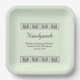 Art Deco Blumenrand Hochzeitsandenken Pappteller