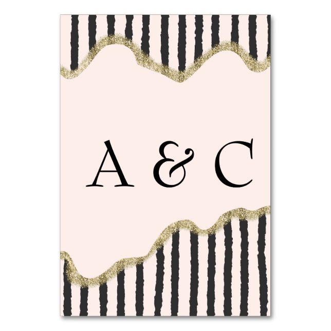 Art Deco Blush, Black & Gold Glam Wedding Tischnummer (Vorderseite)