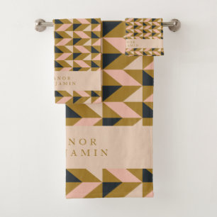 Art Deco Blush Gold Black Wedding Custom Badhandtuch Set