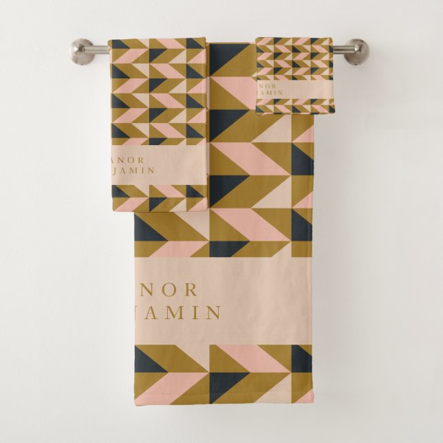 Art Deco Blush Gold Black Wedding Custom Badhandtuch Set (Insitu)