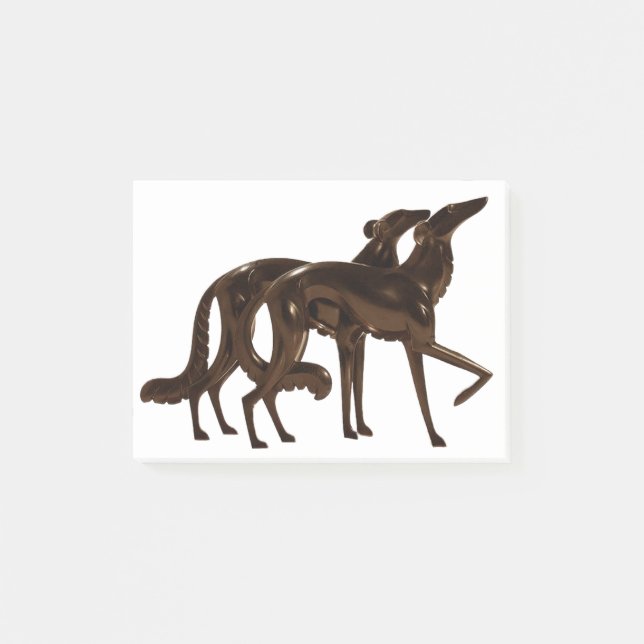 Art Deco Borzoi Duo Bronze Post-it Klebezettel (Vorderseite)