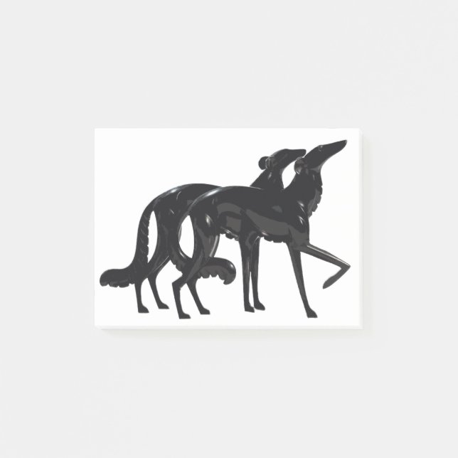 Art Deco Borzoi Duo Schwarz Post-it Klebezettel (Vorderseite)