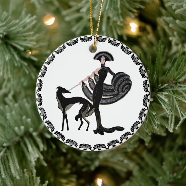 Art Deco Borzoi Keramik Ornament (Baum)