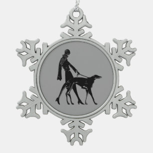 Art Deco Borzoi-Schmuck Schneeflocken Zinn-Ornament