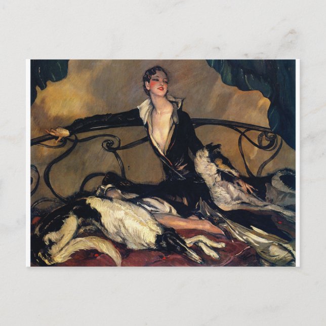 Art Deco Borzoi und Lady Lounges Postkarte (Vorderseite)
