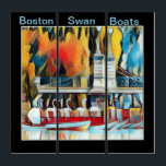 Art Deco Boston Swan Boats Triptychon<br><div class="desc">Art Deco Boston Swan Boats auf schwarzem Hintergrund Triptychenkunst Eine kreativ entworfene,  farbige Triptychenkollektoren mit einem Schwarz-Weiß-Deko-Filter. Von celeste@khoncepts.com</div>