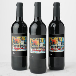 Art Deco Boston Swan Boats Weinetikett