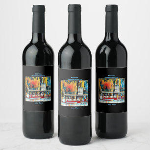 Art Deco Boston Swan Boats Weinetikett