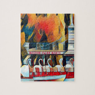 Art Deco Boston Swan Boote auf schwarzem Hintergru Puzzle