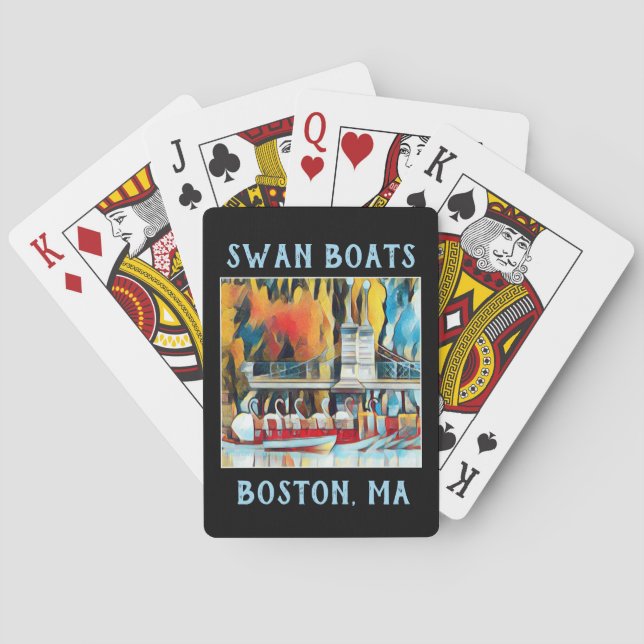 Art Deco Boston Swan Boote auf schwarzem Hintergru Spielkarten (Rückseite)