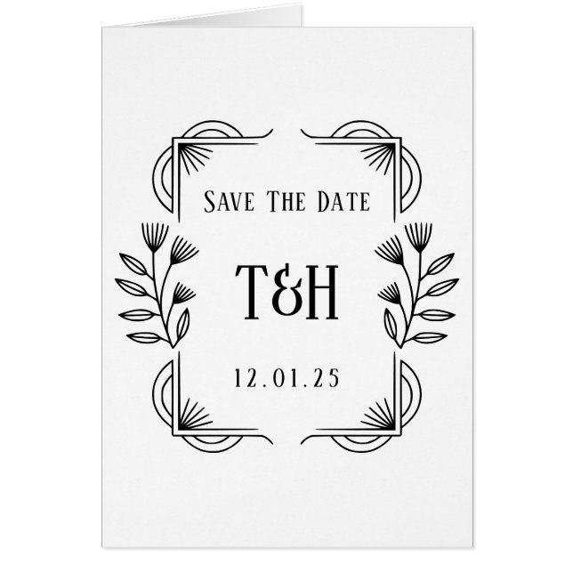 Art Deco Botanical Monogram Save the Date Card (Vorne)