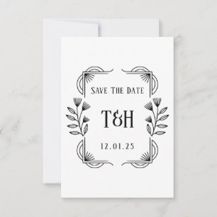 Art Deco Botanische Monogramm Hochzeit speichern d Einladung