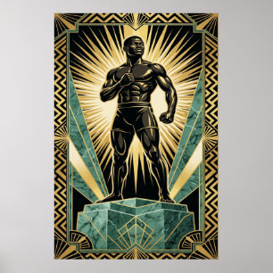 Art Deco Boxer Athlet Champion Gold Türkis Poster