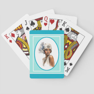 Art Deco Braunes Mädchen Flapper Spielkarten