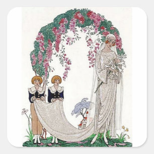 Art Deco Braut Quadratischer Aufkleber