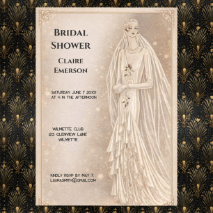 Art Deco-Brautparty-Einladung Vintage 1920er Jah Einladung
