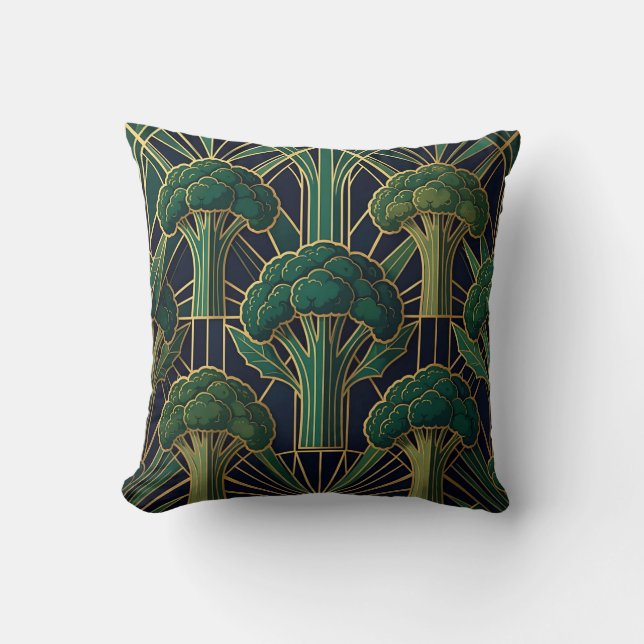 Art Deco Brokkolimuster Kissen (Vorderseite)