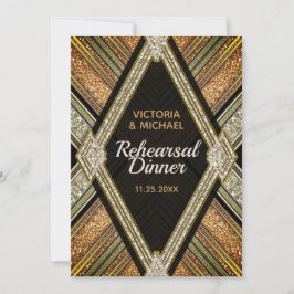 Art Deco Bronze Glamour Hochzeit Probe Abendessen Einladung