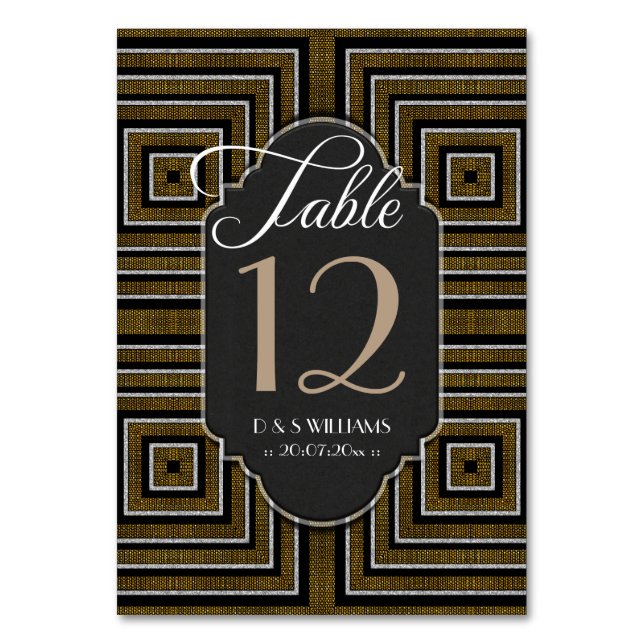 Art Deco Bronze Gold Wedding Tischnummer Cards (Vorderseite)