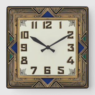 Art Deco Bronze Quadratische Wanduhr