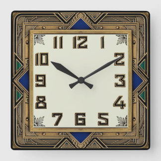 Art Deco Bronze Quadratische Wanduhr