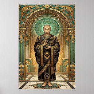 Art Deco Buddhismus Mönch Lotus Meditation Gold Tü Poster