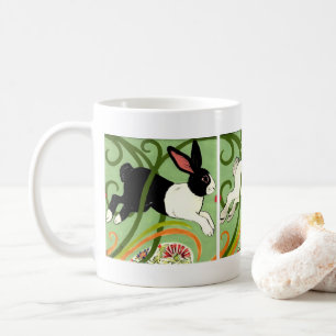 Art Deco Bunny Rabbit Holländisch Grau Weiß Grü Kaffeetasse