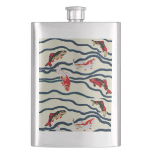 Art Deco Bunte Karpfen Schwimmen Marine Dekor Flachmann