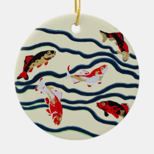 Art Deco Bunte Karpfen Schwimmen Marine Dekor Keramik Ornament