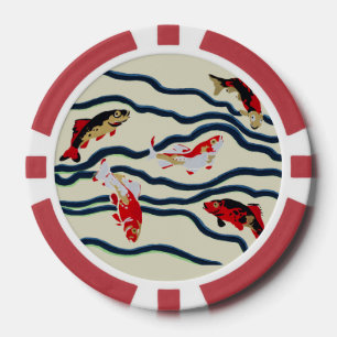 Art Deco Bunte Karpfen Schwimmen Marine Dekor Pokerchips