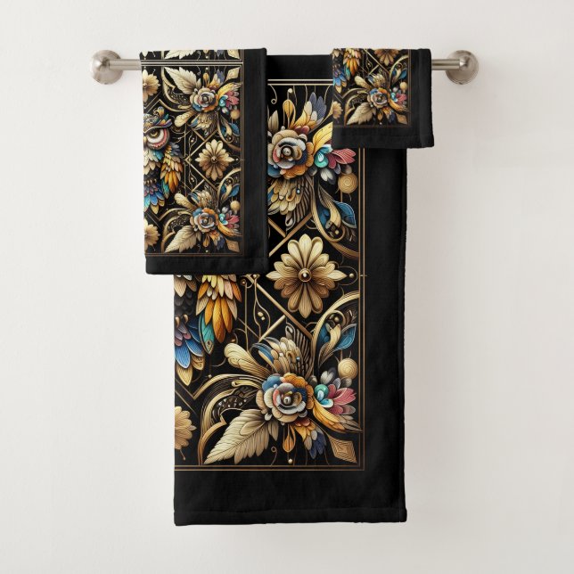 Art Deco Bunter Uhu Badhandtuch Set (Insitu)