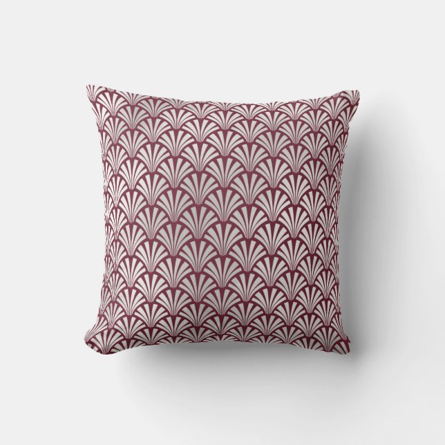 Art Deco Burgundy Silver Gray Scales Seashells Kissen (Vorderseite)