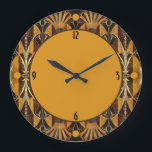 Art Deco Burl Wood Große Wanduhr<br><div class="desc">Es handelt sich um ein wunderschönes Deko-Design mit Burlholz und Messingbespannung.</div>