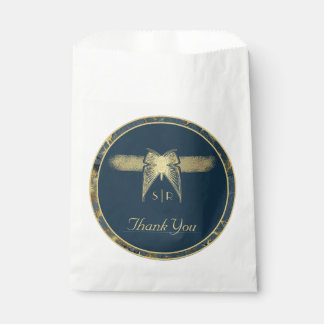 Art Deco Butterfly Blue Gold "Danke" Hochzeit Geschenktütchen