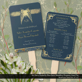 Art Deco Butterfly Blue Gold Hochzeitsprogramm Fächer