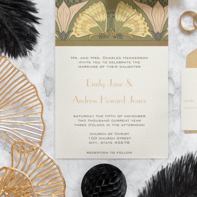 Art Deco Butterfly Calla Lily Einladung Hochzeit (Von Creator hochgeladen)