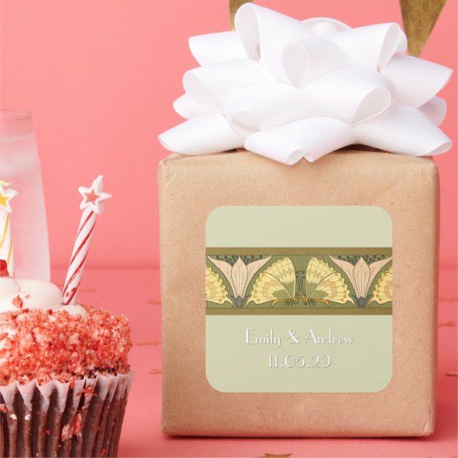 Art Deco Butterfly Earth Tones Quadratischer Aufkleber (Party)