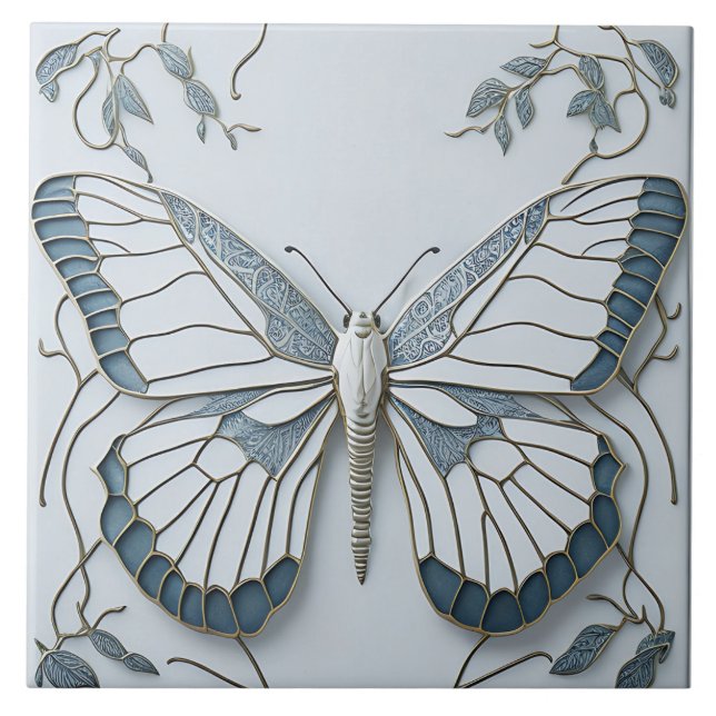 Art Deco Butterfly Keramik Keramik Tile Fliese (Vorderseite)