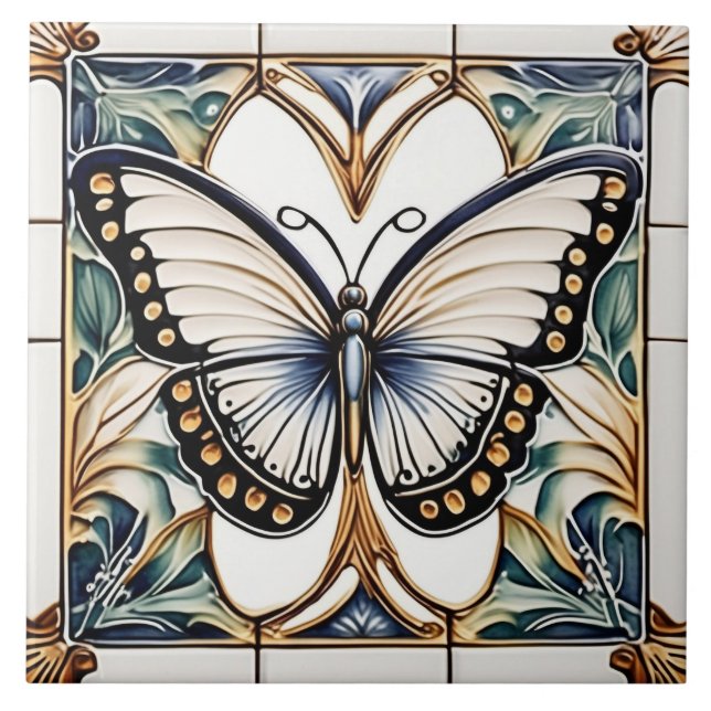 Art Deco Butterfly Keramik Keramik Tile Fliese (Vorderseite)