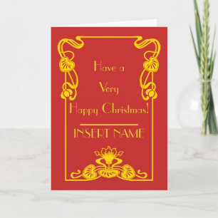 Art Deco Calligraphy Red Gold Weihnachten Karte