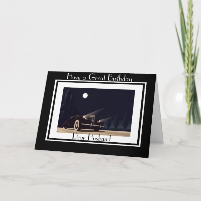 ART DECO CAR HUSBAND GREETKARTE KARTE (Vorderseite)