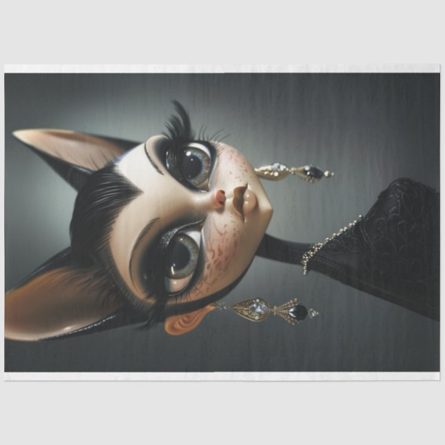 Art Deco Cat Black Long Lashes Seidenpapier (Vorderseite)
