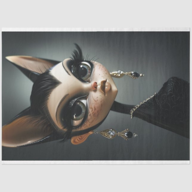 Art Deco Cat Black Long Lashes Seidenpapier (Vorderseite)