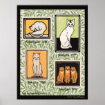 Art Deco Cats Poster<br><div class="desc">Vier Studien in Katzen im Art-Déco-Stil von Julia de Graag,  Dates sind 1916,  1917,  1918.</div>