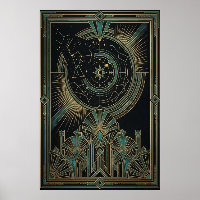 Art Deco Celestial Astrolabe Poster | Gold Teal (Vorne)