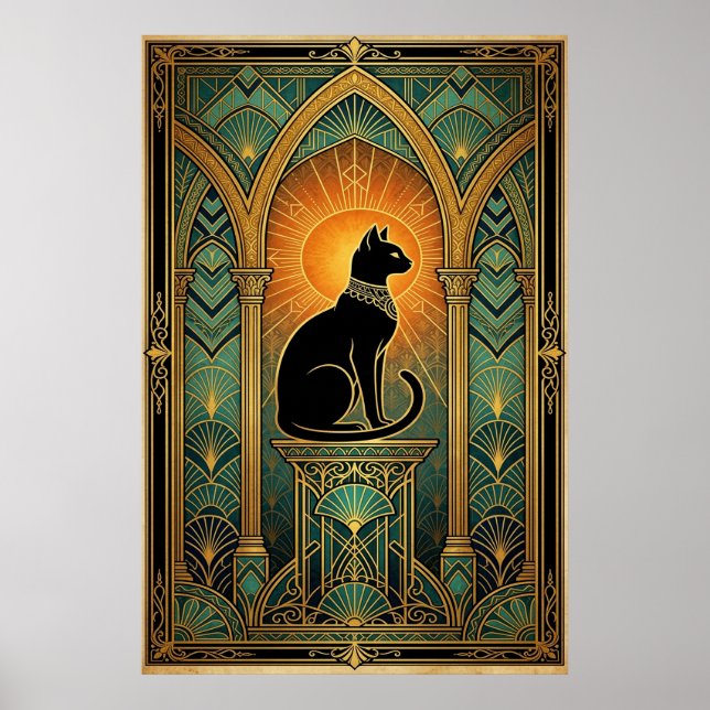 Art Deco Celestial Solstice Cat Wall Art Poster (Vorne)