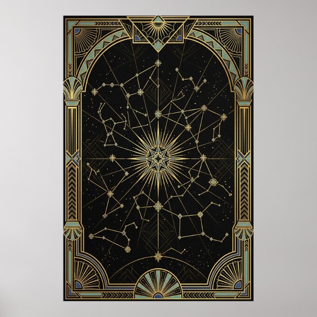 Art Deco Celestial Star Chart Poster | Gold Teal  (Vorne)