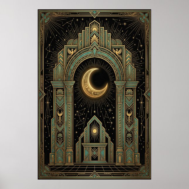 Art Deco Celestial Temple Poster | Gold Sunburst (Vorne)
