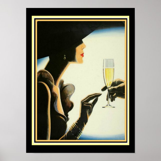 Art Deco "Champagne" 12 x 16 Print Poster (Vorne)